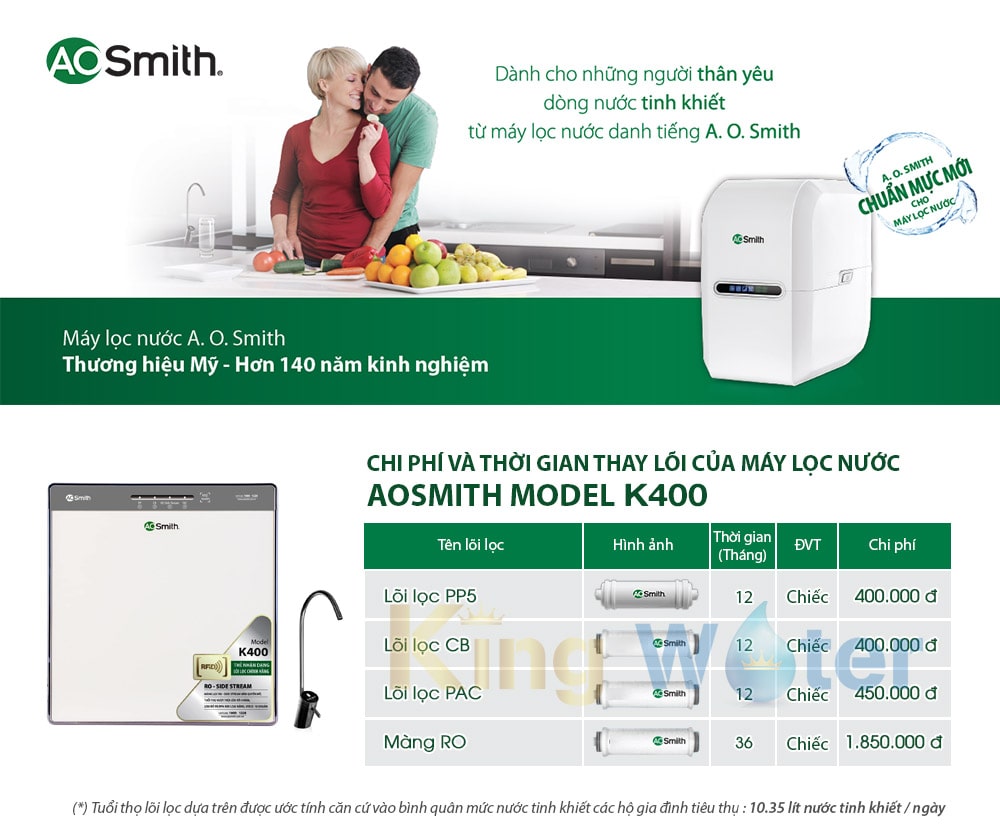 Chi phí và thời gian thay lõi máy lọc Aosmith K400 Chi phí và thời gian thay lõi máy lọc Aosmith K400