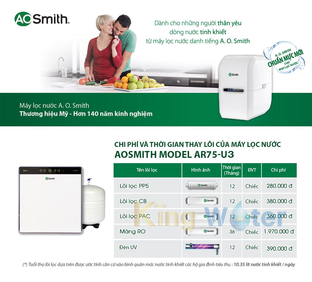Máy lọc Aosmith U3 - Thời gian, chi phí thay lõi lọc Máy lọc Aosmith U3 - Thời gian, chi phí thay lõi lọc