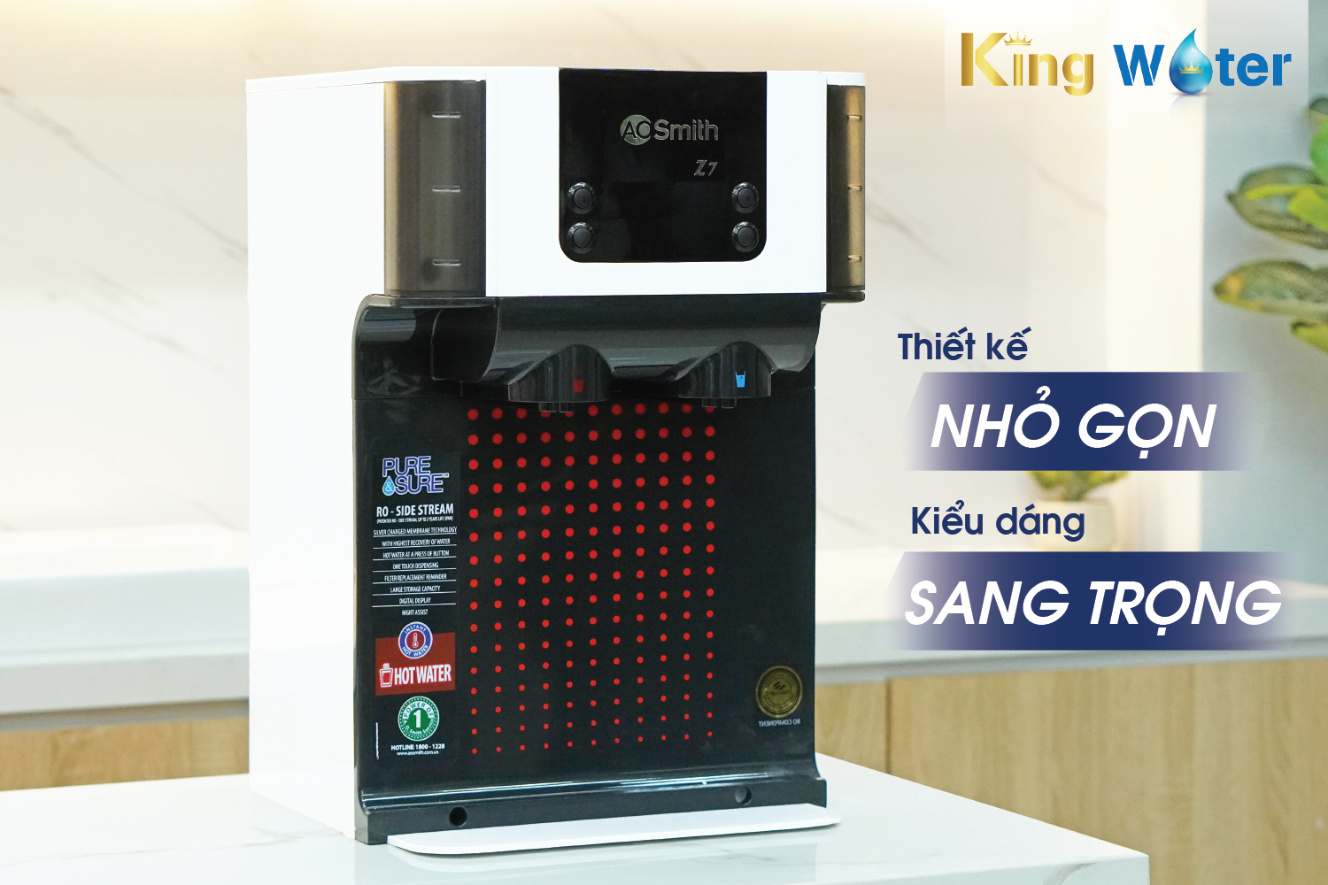 Kiển dáng tinh tế, hiện đại, sang trọng là điểm mạnh trong thiết kế của máy lọc nước A.O.Smith Z7